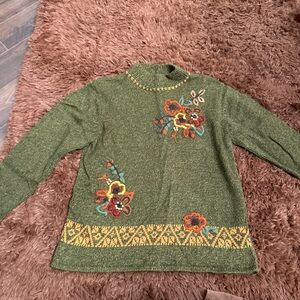 Erika Green Floral Sweater